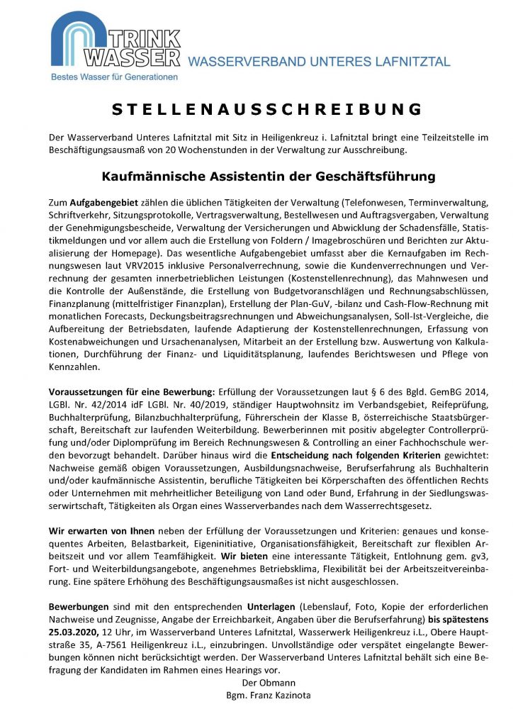 Read more about the article Stellenausschreibung Wasserverband Unteres Lafnitztal