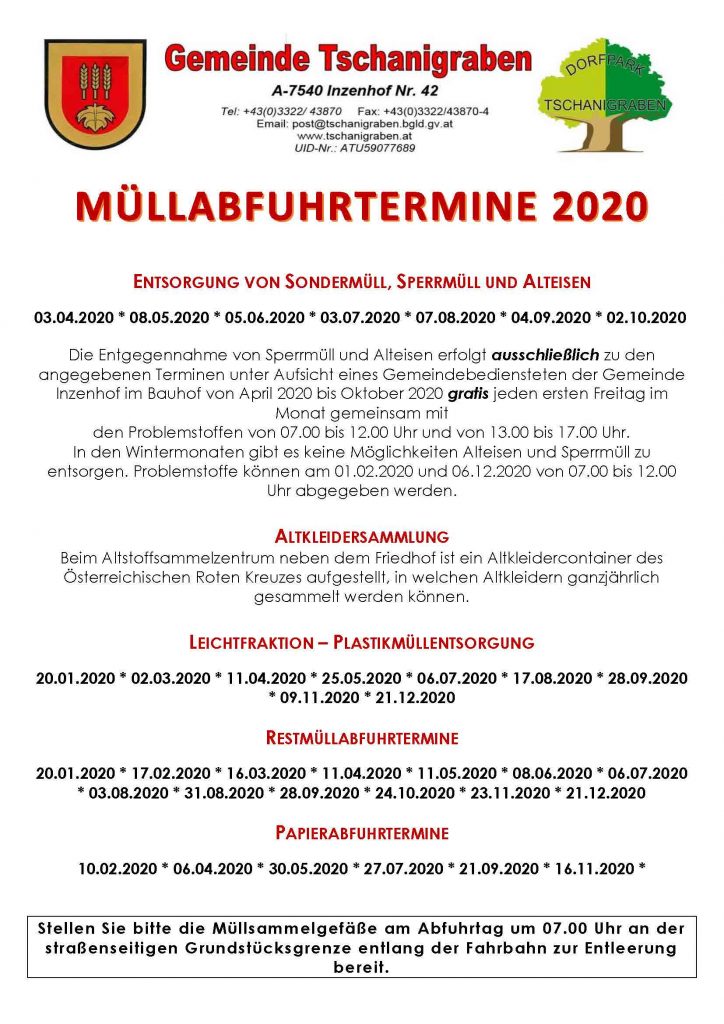 Read more about the article Müllabfuhrtermine 2020