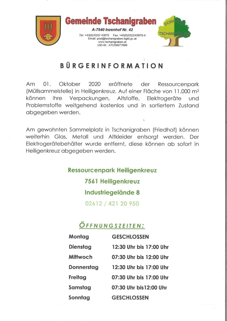 Read more about the article Bürgerinformation zum Ressourcenpark Heiligenkreuz