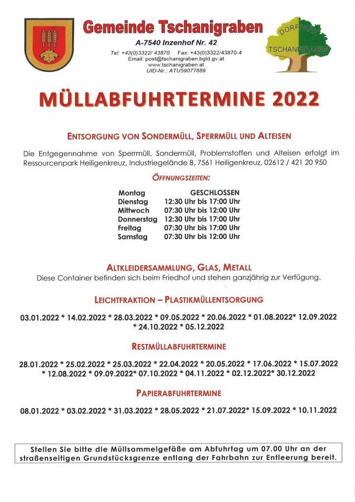 Read more about the article Müllabfuhrtermine 2022