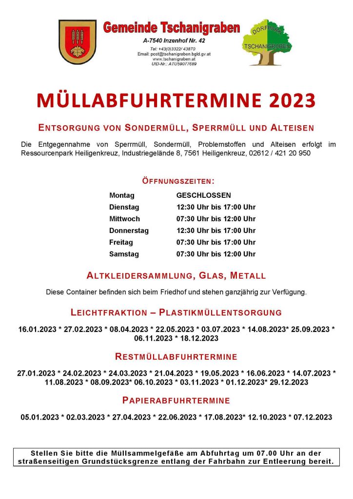 Read more about the article Müllabfuhrtermine 2023